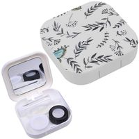 Portable Contact Lens Case Box Travel Kit Mirror + Bottle + Tweezers Container Holder [ Monochrome Watercolor Floral Butterflies ]