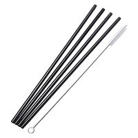 IETONE Set of 4 Stainless Steel Straws Drinking Straws Straight Reusable Filter Drinking Metal Straws Tumblers Rumblers Cold Beverage (Black,4 Straight+1 brush)