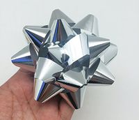 PEPPERLONELY Brand 12PC Peel & Stick Bright Metallic Foil Christmas Confetti Gift Star Bows 4-1/4", Silver