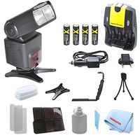 700EX Digital Slr TTL Flash + 4 Rechargeable AA Batteries + Home / Car Charger + Pro Series Dual Shoe Right Angle Flash Bracket With Horizontal & Vertical Position For Canon T1i, T2i, T3, T3i, T4i, T5, T5i, SL1, 10D Camera + Complete Starter Kit