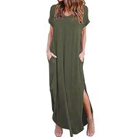 Women Dress, Womens Loose Summer Beach Gallus Short Sleeves Floor-Length Long Dress-SUNSEE