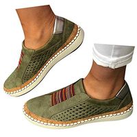 Veodhekai Womens Shoes Hollow-Out Round Toe Slip On Shoes Flat with Sneakers Breathable Green