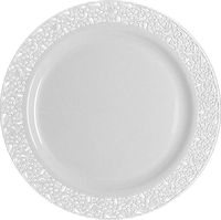 Inspiration 10 1/4" White w/ White Lace Border Banquet Plastic Plates120 Count