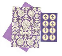Floral Themed Set of 8 Blank Notecards ~ Flower Damask Scroll on Violet (3.75" x 5.25"; Violet Envelopes with 8 Damask Seals)