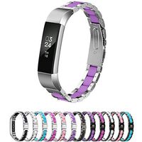 Greeninsync Compatible with Fit Bit Alta Bands Metal,Replacement for Fit Bit Alta HR Stainless Steel Bands Adjustable Accessory Wristband Small Large W/Silicone Cover for Fit Bit Alta Bracelet-Purple