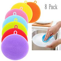 Sxqipeng 8PCS Food-Grade Silicone Sponge Dish Washing Kitchen Scrubber,Dish Scrub, Multipurpose Household Cleansing Tools for Dish Pan Pot Vegetable Fruits Heat Resistant Pads