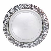 Decor Elegant Disposable Premium Heavy Weight 10.25" Dinner Plates, Inspiration Silver & Clear, 40 Count