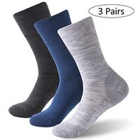 Forcool Diabetic Crew Socks, Women’s Men’s Merino Wool Non Binding Loose Top Non Blister Cushion Wide Quarter Diabetes Socks Edema Socks Dress Socks Mid Calf, 3 Pairs Gray/Navy Blue/Dark Gray Medium