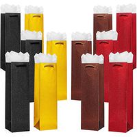 12 Pack of Wine Bottle Gift Bags - 4 Colors Included Plus White Tissue Paper - for Birthdays, Holidays, Christmas and Events