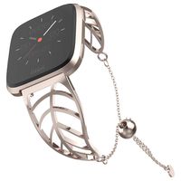 UooMoo Band Compatible with Fitbit Versa, Leaf Shape Stainless Steel Bracelet Women Replacement for Fitbit Versa Smart Watch-Champion Gold