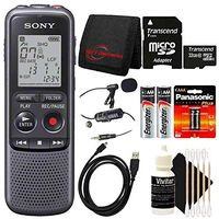 Sony ICD-PX240 Mono 4GB Digital Voice Recorder + 32GB MicroSD Memory Card + Wallet + 2 AAA Batteries + 3pc Cleaning Kit + Professional Lavalier Condenser Microphone