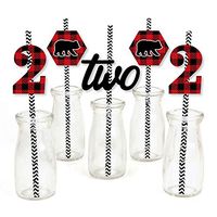 Big Dot of Happiness 2nd Birthday Lumberjack - Channel The Flannel - Paper Straw Decor - Buffalo Plaid Second Birthday Party Striped Decorative Straws - Set of 24