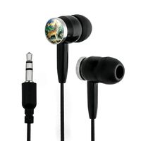 Graphics and More Howling Wolf Sunset Forest Butterflies Novelty in-Ear Earbud Headphones - Black