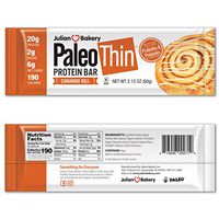 Julian Bakery Paleo Thin Protein Bar | Cinnamon Roll | Egg White Protein | 20g Protein | 6 Net Carbs | 12 Bars