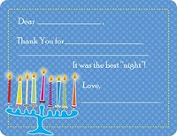 Abstract Menorah Fill-in Thank You Note Cards for Kids, 5.5" X 4.25" Notecards with White Envelopes