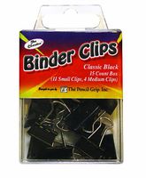 Pencil Grip The Classics Binder Clips, Black/Silver, 15 per Box (4 Medium, 11 Small), 6 Boxes per Package, 90 Clips Total (TPG-18106)