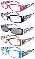 Eyekepper 5-Pack Spring Hinge Reading Glasses Floral Arms Includes Sunglass Readers +3.5