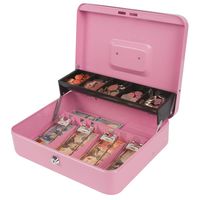 Kyodoled Large Locking Cash Box with Money Tray and Lock, Metal Money Box Safe, Cash Register,5 Compartments Cantilever Tray 4 Spring Loaded Clips for Bills,11.81Lx 9.45Wx 3.54H Inches,Pink X Large