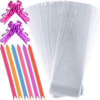 50 Counts Clear Flat Cello Treat Bags Cellophane Block Bottom Storage Bags Sweet Party Gift Home Bags with 60 Pieces Colorful Bag Ties (7.5 x 25 cm/ 3 x 9.8 Inch)