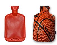 iColor 2L Rubber Hot Water Bottle with Soft Warm Flannel Cover Classic 2000ml 68oz Hot or Cold Water Bag Set Fit Pain Relief Hot Pack Therapy Home Outdoor (Basketball)
