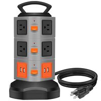Power Strip Tower, Costech 10 Outlets Surge Overload Protector; Multi Plug Extender with 4 USB Charging Port & 6FT Stretch Extension Cord