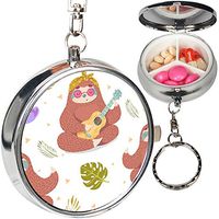 Portable Metal Pill Organizer Keychain Case Stash Box with 3 Compartments for Medicine Vitamin (Cute Cartoon Sloth)