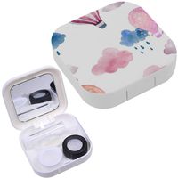 Portable Contact Lens Case Box Travel Kit Mirror + Bottle + Tweezers Container Holder [ Watercolor Air Balloon ]