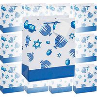Hanukkah Gift Bag, Premium Quality Chanukah Paper Bags with Tags (12-Pack)