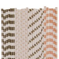 Gold and Peach Paper Straw Mix - Polka Dots, Horzontal Striped (75)
