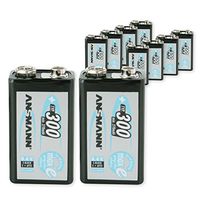 ANSMANN 9V Rechargeable Batteries 300mAh pre-Charged Low Self-Discharge (LSD) NiMH 9 Volt Battery 9V Battery (10-Pack)