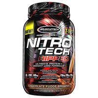 MuscleTech Nitro Tech Ripped Ultra Clean Whey Protein Isolate Powder + Weight Loss Formula, Low Sugar, Low Carb, Chocolate Fudge Brownie, 2 Pounds