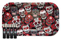 Clipper Lighter “Leaf Lock Gear Controller” Design (4 lighters) with Rolling Paper Depot Rolling Tray (Skulls)
