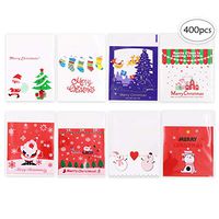 400 Pcs Christmas Plastic Cellophane 8 Different Style Cookie Treat Bags Candy Bags Self Adhesive Clear Cookie Bags for Party Gift Supplies(4"x4")