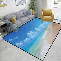 YucouHome Hawaiian Striped Area Rug Mat, Tropical Seacoast Wavy Ocean Fluffy Clouds on Horizon Summer Holidays Scenery, Durable Carpet Area Rug - Living Dinning Room Bedroom Rugs and Carpets(6'x 9')