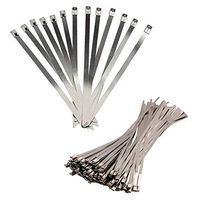BestTong 14 Inches Stainless Steel Heavy Duty Exhaust Wrap Multi-Purpose Locking Cable Metal Zip Ties 100PCS