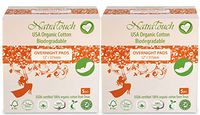 NATRATOUCH ~ COMPOSTABLE ~ Certified Organic Cotton Overnight Pads (2 Pack Total 10 Pads)
