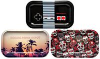 Bundle - 3 Items - Rolling Paper Depot Rolling Trays"Series 2", 3 Different Designs (Controller, Retro Palms, Skulls)