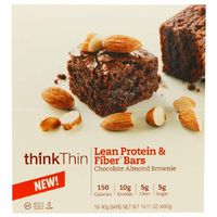 thinkThin Lean Protein & Fiber Bars, Chocolate Almond Brownie 1.41 oz (Pack of 4)
