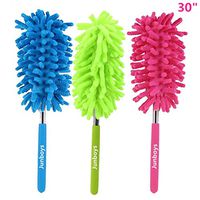 3 Pack Microfiber Duster with Extension Pole Reach 30" Extendable Hand Dusters Washable Dusting Brush Retractable Set with Hypoallergenic Large Microfiber Head for Cleaning Car, Ceiling fans, Cobweb.