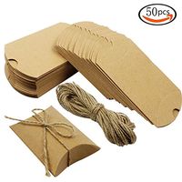 TAIKA 50 Pieces Cute Christmas Pillows Kraft Paper Gift Box Wedding Party Favor Gift Candy Tray + 50 Pieces Jute Twines