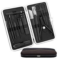 ONME 15Pcs Nail Clippers Set Pedicure Kit Stainless Steel Nail Clipper set, Professional Nail Scissors Grooming Kit Manicure Includes Cuticle Remover Tools With Portable Travel Case (Black)