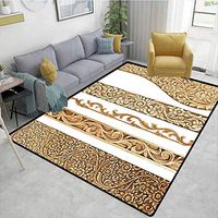 Bigdatastore Earth Tones Animals Girls Rooms Nursery Decor Mats, Artistic Carpentry Themed Vertical Borders with Flower Motifs on White, Easy Maintenance Area Rug Living Room Bedroom Carpet(6'x 9')