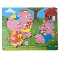 Gleders Three Little Pigs Funny Jigsaw Puzzle for Kids Wooden Jigsaw Puzzles for Children 60 Piece Wooden Floor Puzzles Intellectual Game Learning Education Decompression Toys