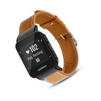 DuiGong Compatible with Garmin Forerunner 35 Bands Replacement, Leather Strap with Silver Stainless Steel Hardware - S/M & M/L (Brown)
