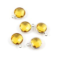 20pcs November Topaz Yellow Birthstone Charms 6mm Silver Plated Brass Round Austrian Crystal Beads for Jewelry Craft Making CCP2-S11