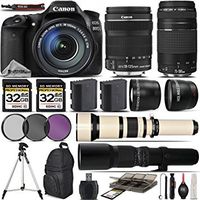 Canon EOS 80D Digital SLR Camera + Canon 18-135mm STM Lens + Canon 75-300mm Lens + 0.43X Wide Angle Lens + 2.2x Telephoto Lens + 650-1300mm Zoom Lens + 500mm Telephoto Lens - International Version