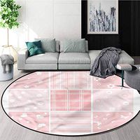 RUGSMAT Baby Modern Flannel Microfiber Non-Slip Machine Round Area Rug,Checkered Squares Design Lifts Basket Swivel Chair Pad Coffee Table Rug Diameter-47