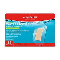 All Health All-Health Clear Waterproof Antibacterial Adhesive Bandages, 2 in x 3 1/2 in, 32 ct | Helps Prevent Infection, 100% Waterproof for First Aid and Wound Care