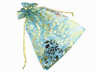 QIANHAILIZZ 8 x 12 Inch 100 Drawstring Heart Flower Bags Organza Jewelry Gift Pouch Candy Pouch Drawstring Wedding Favor Bags (turquoise flower)