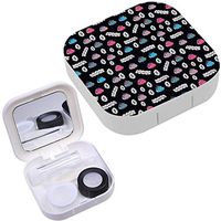 Portable Contact Lens Case Box Travel Kit Mirror + Bottle + Tweezers Container Holder [ On Black White Blue Colored ]